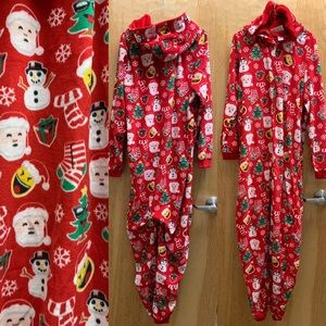 Christmas Emoji Print Fleece Hooded Onesie
